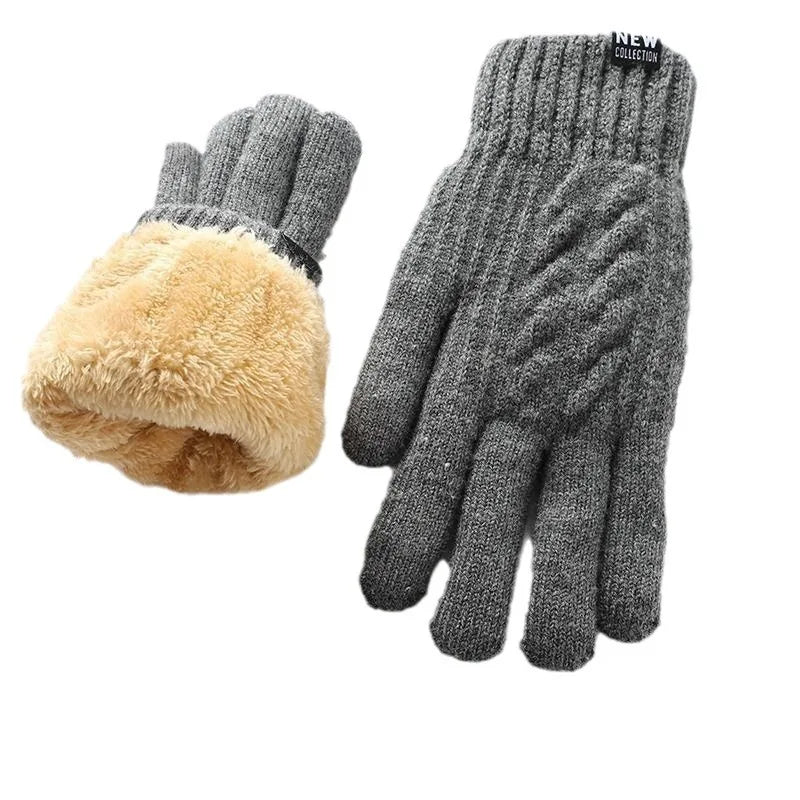 New Men's Warm Full-finger Gloves Winter Touch Screen Plus Fleece Gloves Men's Thick Knitted Cycling Gloves