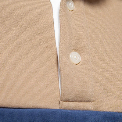 2025 New Spring Men's Color-Block Cotton Blend Hoodies Polo Collar Business Sweater Shirts Casual Long Sleeve Sports Pullovers