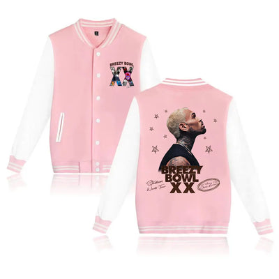 Rapper Chris Brown Breezy Bowl XX Concert Baseball Jacket Preppy Style Baseball Uniforms Casual High Street Tops