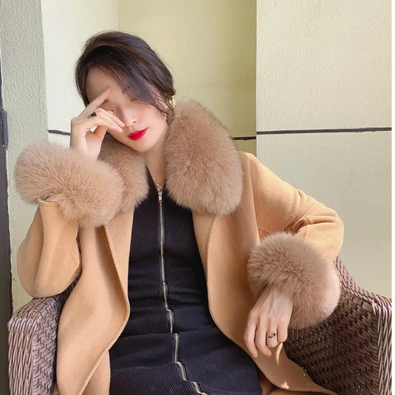 Real Fur Collar and Cuff Set Decor Women Winter Fox Fur Scarf Neck Warm Furry Natural Fur Cuffs Thick Fur Shawl Sleeves Scarves