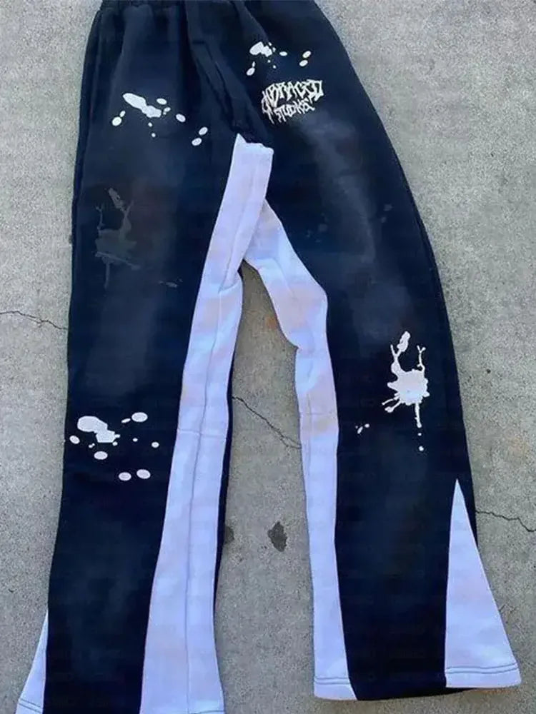 Y2K Streetwear Sweatpants Men Women Harajuku Hip Hop Letter Pattern Print Casual Pants Black Drawstring Trousers
