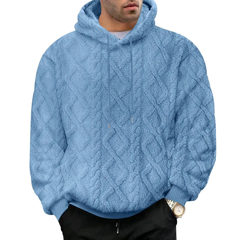 Autumn and winter leisure men's high street jacquard double-sided velvet hooded sports trend pullover sweater jacket
