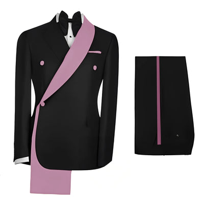 Fashionable Men's Suit 2 piece Set Black Jacket With Gold Collar Wedding Groom Tuxedo Classic Men's Tailored Blazer Pants