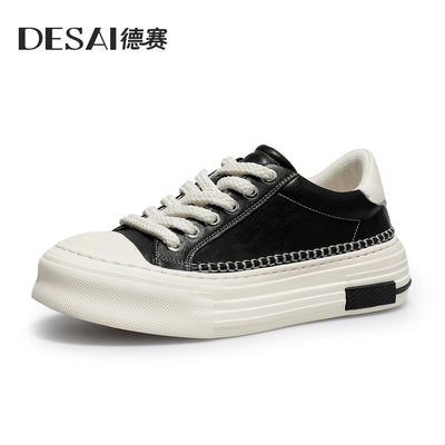 DESAI Breathable leisure shoes thick-soled high-top men's shoes versatile genuine leather white shoes for men