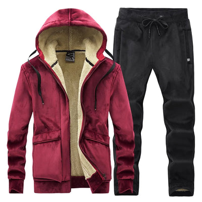 Cashmere Mens Fleece Warm Tracksuit Male Winter Warm Hooded Fashion Sets Mens Hoodies + Pants Sportswear Sets WinterThick Set