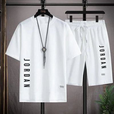 The new 2025 summer casual men's sports suit fashion outdoor hiking breathable short-sleeved T-shirt + shorts two-piece set
