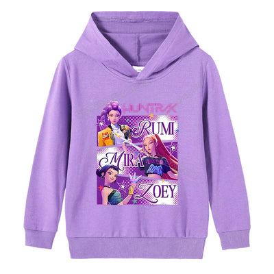 K-pop Demon Hunters Hoodies Girl Thin Hooded Sweatshirt Autumn Tracksuit Hood Sportswear Long Sleeve Pullover Kids Clothing