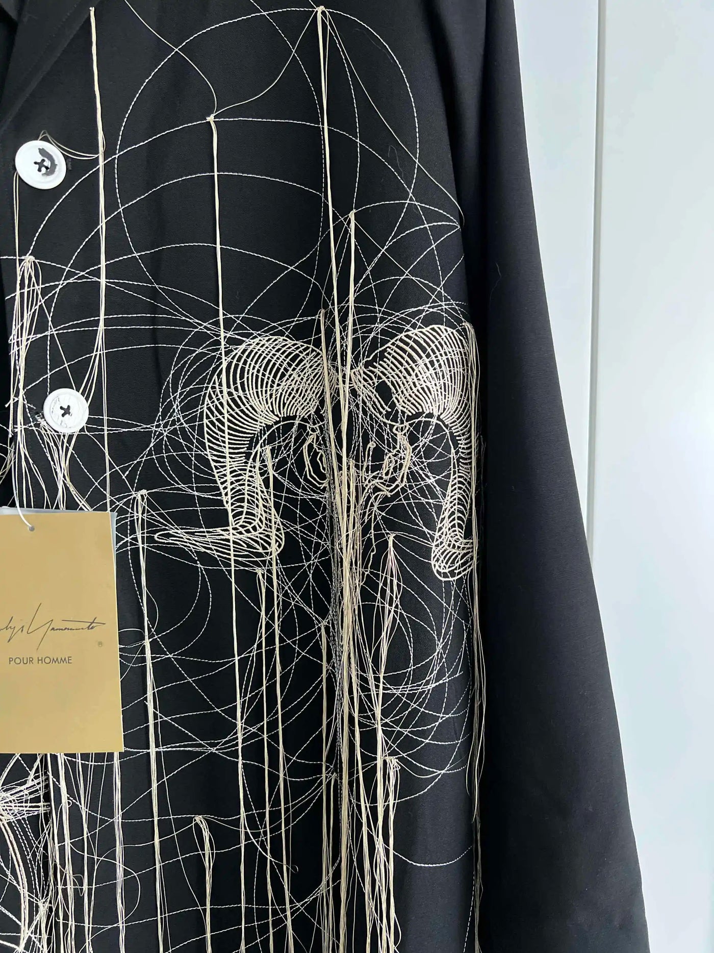 TOP-YAMAMOTO original design black wool embroidered coat