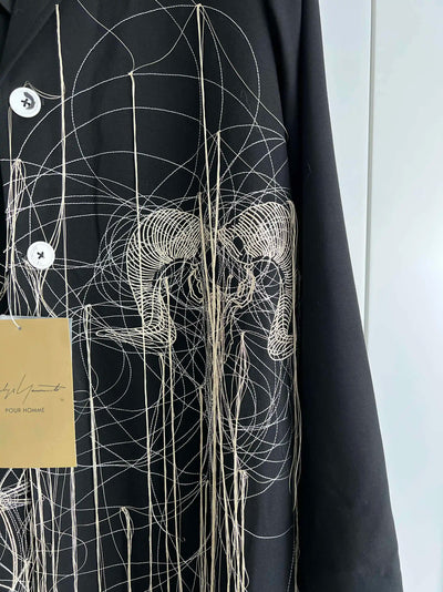 TOP-YAMAMOTO original design black wool embroidered coat