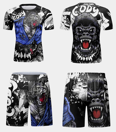 Rush Guard Jiu jitsu MMA Compression T-Shirt+Pant Suit Muay Thai Shorts Bjj Boxing Rashguard Men's Grappling Kickboxing Clothing