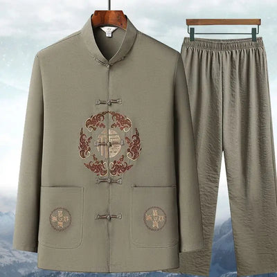 Chinese Traditional Tang Clothing Kung Fu Suit Fashion Casual Embroidery T-shirt Pants Wing Chun Tai Chi Comfortable Men's Set