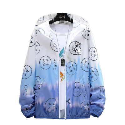 2025 Summer Skin Jacket Men Ultra Light UV Sun Protection Big Size Hooded Windbreaker Coats Men printing Casual Outwear