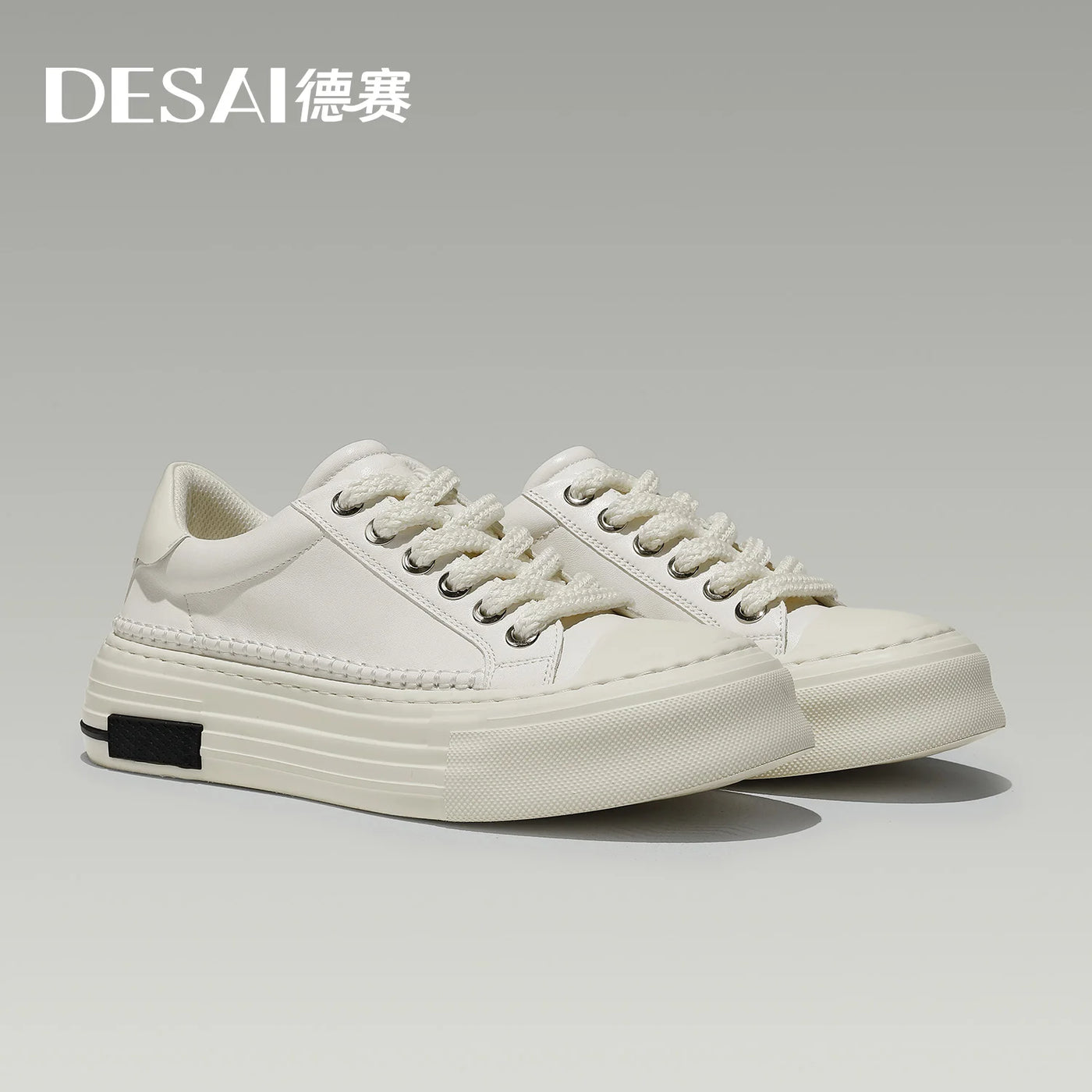 DESAI Breathable leisure shoes thick-soled high-top men's shoes versatile genuine leather white shoes for men