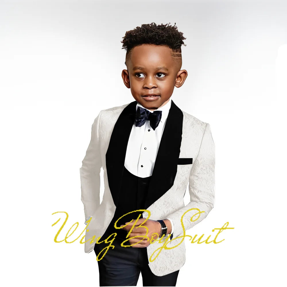2023 New Boys Suit Wedding Tuxedo Three-piece Suit Floral Jacket Pants Vest Formal Party Kids Clothes