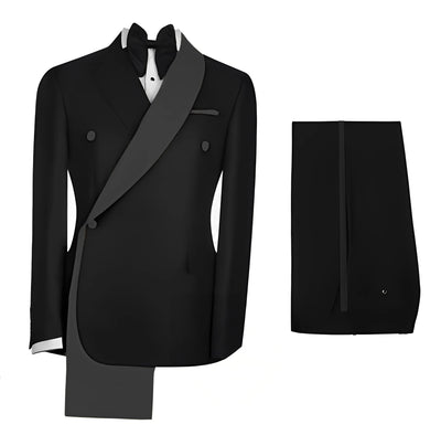 Fashionable Men's Suit 2 piece Set Black Jacket With Gold Collar Wedding Groom Tuxedo Classic Men's Tailored Blazer Pants