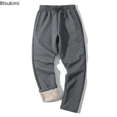 New 2025 Winter Sherpa Lined Pants Men's Thicken Thermal Jogging Sweatpants Elastic Waist Fleece Casual Trouser with Drawstring