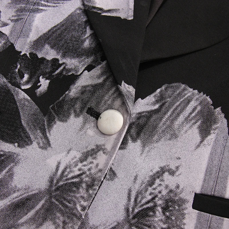 EAEOVNI Flower Printing Design Fashion Set For Women Contrast Color Blazer Coat + Long Pants Elegant 2025 Autumn New Clothing