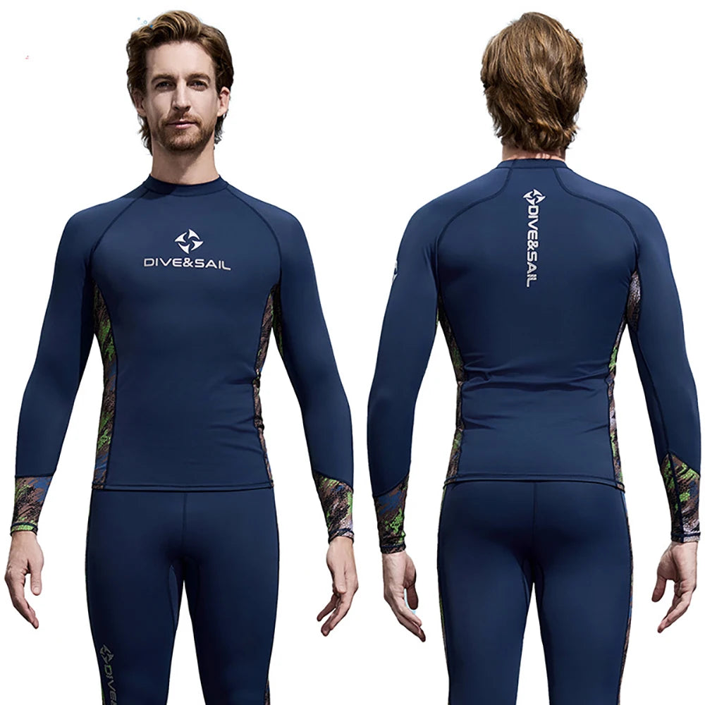 Men Women Surf Sunscreen Diving Skin Protection T-Shirt Swimsuit Long-Sleeve Swimming Floating UV Protection Lycra Diving Tops