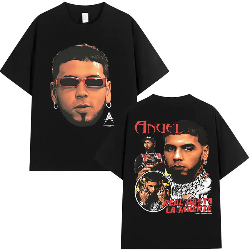 Rapper Anuel AA Real Hasta La Muerte Tour 2025 new Album T Shirts Men's Hip Hop gothic T-Shirts 100%  Short Sleeve T-Shirt