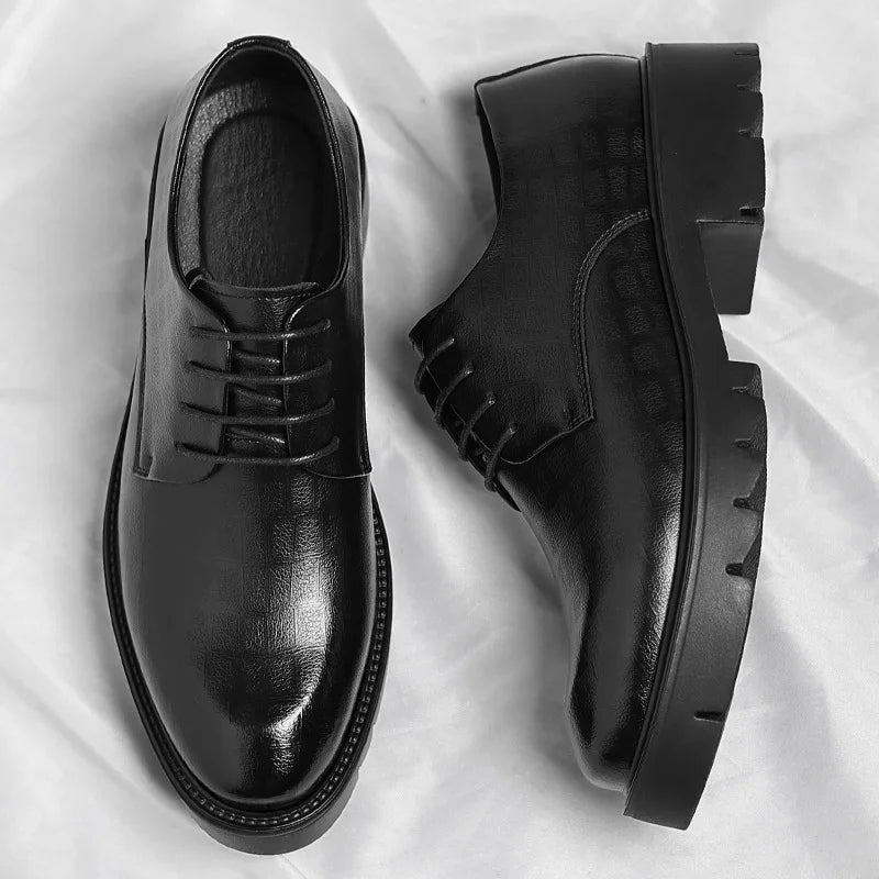 New Luxury Men's Brogues Leather Elevator Shoes Man Height Increase Insole 8cm/10cm Black Formal Business Wedding Work Men Shoes