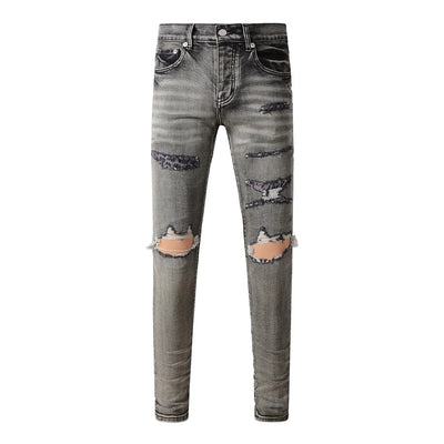 Americans High Street Trendy Men's Jeans Low Rise Stretch PantsSkinny Button Fly Ripped Retro Hold Trousers