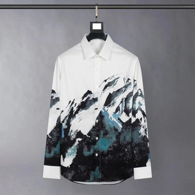 Spring Summer Graffiti Shirts Men Long Sleeve Slim Casual Shirt Fashion Social Business Dress Streetwear Party Tuxedo Blouse