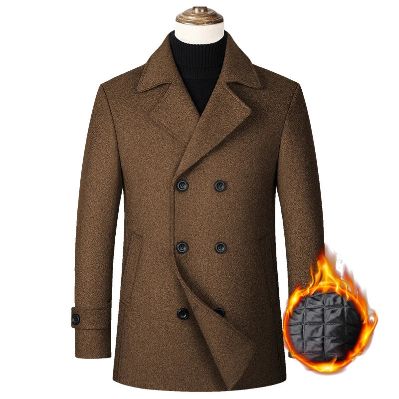 Eur Sizes Male Casual Business Jacket Autumn and Winter High-end Double-breasted Men's Woolen 40% Wool Coat Warm Trench Coat