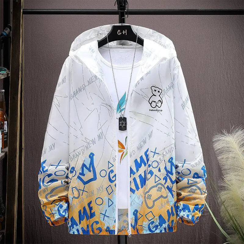 2025 Summer Skin Jacket Men Ultra Light UV Sun Protection Big Size Hooded Windbreaker Coats Men printing Casual Outwear