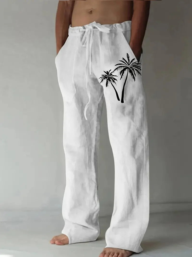 Vintage Coconut Tree Sunset Print men's New Winter Pants Fashion men's Sweatpants Men's Loose Casual Pocket Pull Rope Sweatpants