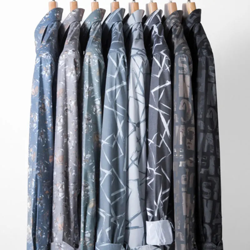 Spring and Autumn new bamboo fiber long sleeve shirt business slim shirt Men's clothing Men's long sleeve printed striped shirt