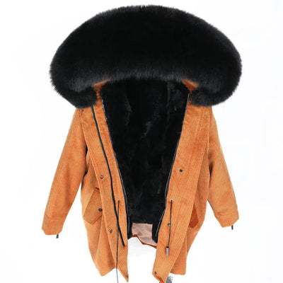 MAOMAOKONG 2022 Winter Parkas With Natural Real Raccoon Fur Collar Women Fur Coat CorduroyWarm Long Jacket Female Clothing