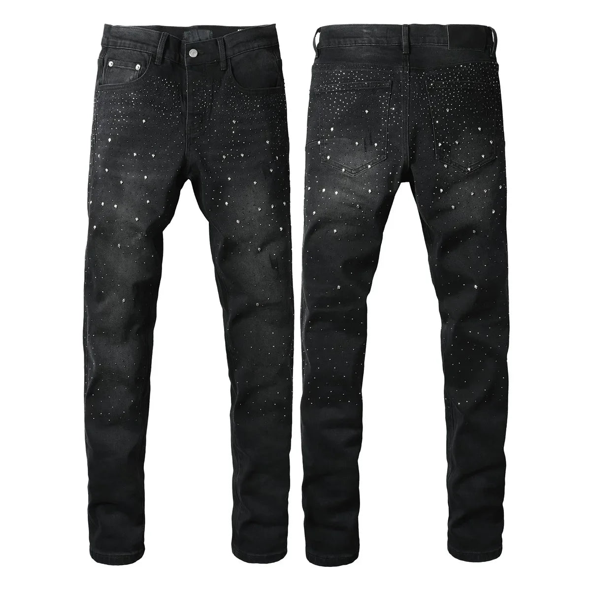 Men Straight jeans Fashion High Street Retro wash Rhinestones Retro Street Style Hip-hop Straight Trousers Streetwear Jeans