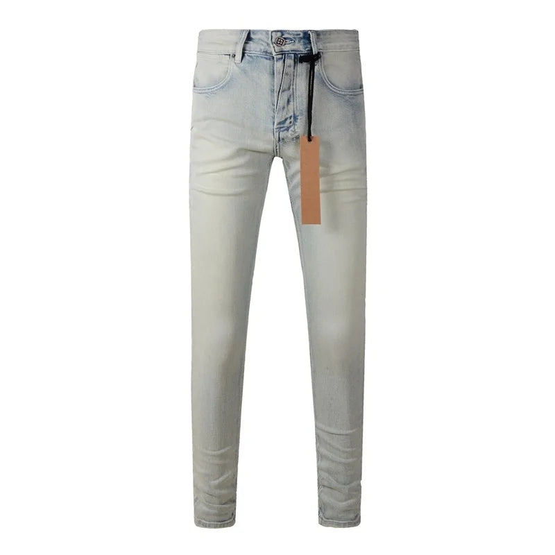 High Street Men's Jeans Low Rise Stretch Skinny Button Fly Ripped Hold Black Pants