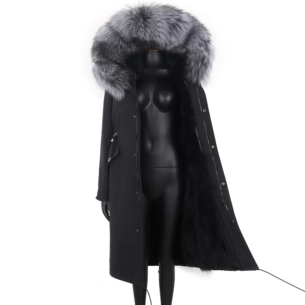 2024 New Winter Jacket Women X-Long Parka Waterproof Big Natural Raccoon Fur Collar Hood Real Fur Coat Thick Warm Real Fox Fur