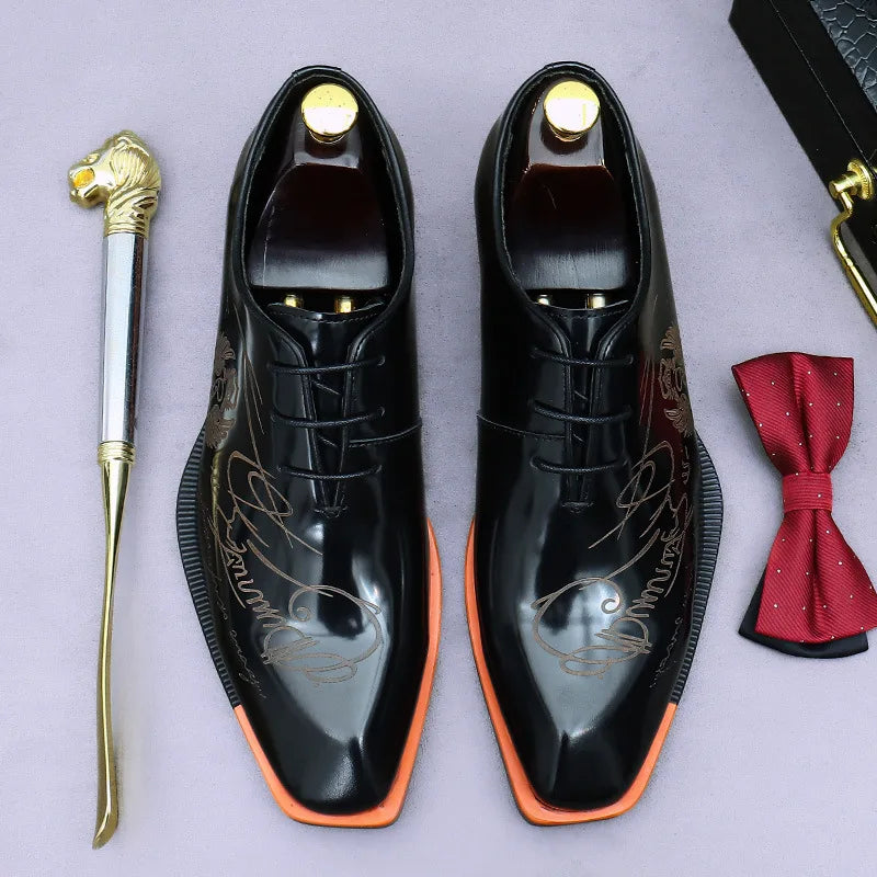 Luxury Men's Oxfords Patent Genuine Leather Male Wedding Party Dress Shoes For Men Lace-Up Office Suit Formal Derby Shoes