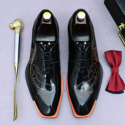 Luxury Men's Oxfords Patent Genuine Leather Male Wedding Party Dress Shoes For Men Lace-Up Office Suit Formal Derby Shoes