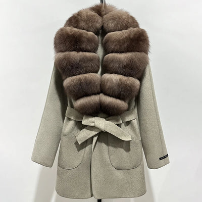 Wool Blend Jacket Autumn Women Winter Fashion Real Fox Fur Collar European Fahsion Woolen Coat Natural Fur Collar Coat Female