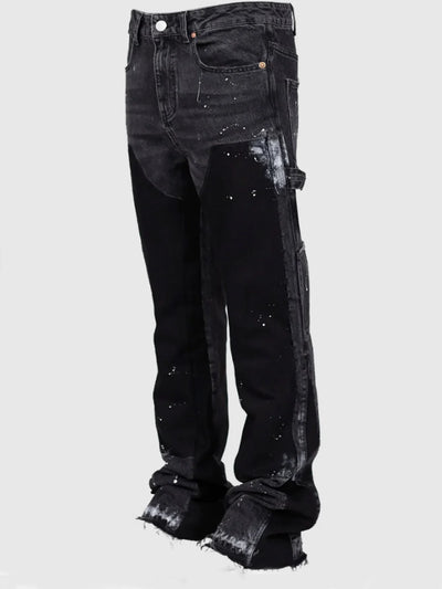 Y2k Jeans Men Painting Patch Baggy Stacked Jeans Fashion Work Wear Popular Stretch Patch Denim Stacked Flare Jeans Pants