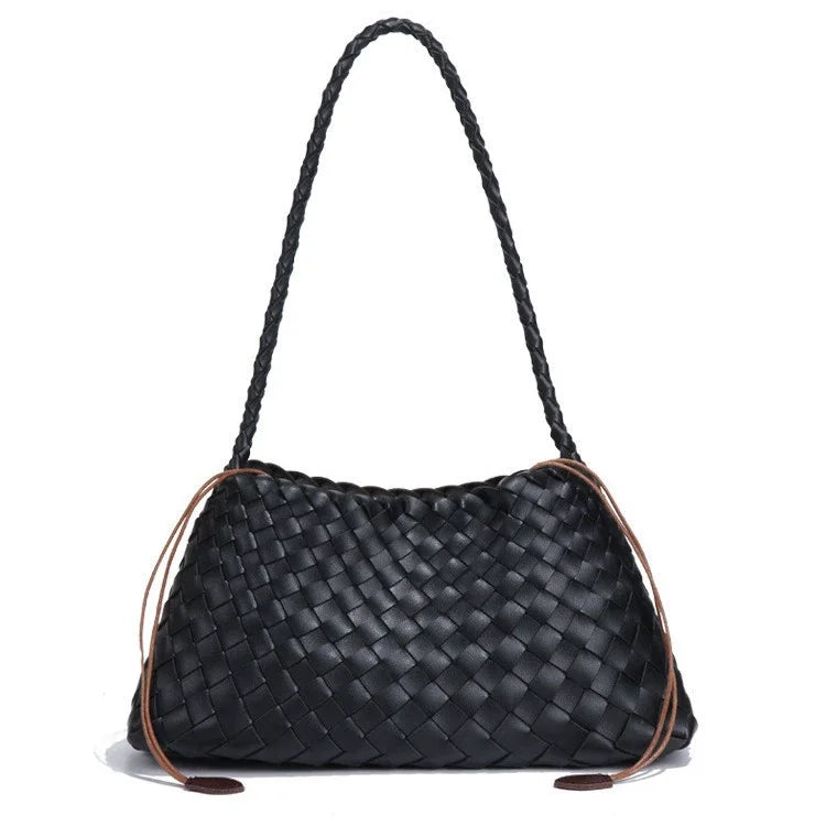 Women Handwoven Shoulder Bag Korean Casual Trendy Large Capacity Handbag Soft PU Leather Ladies Tote Bag Summer Underarm Bags