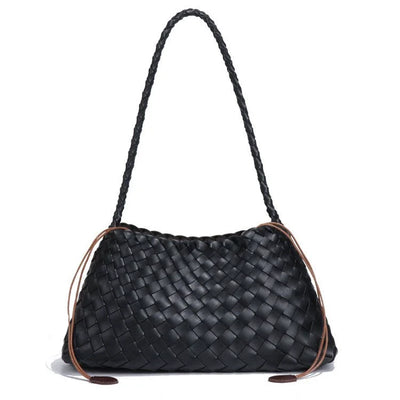 Women Handwoven Shoulder Bag Korean Casual Trendy Large Capacity Handbag Soft PU Leather Ladies Tote Bag Summer Underarm Bags