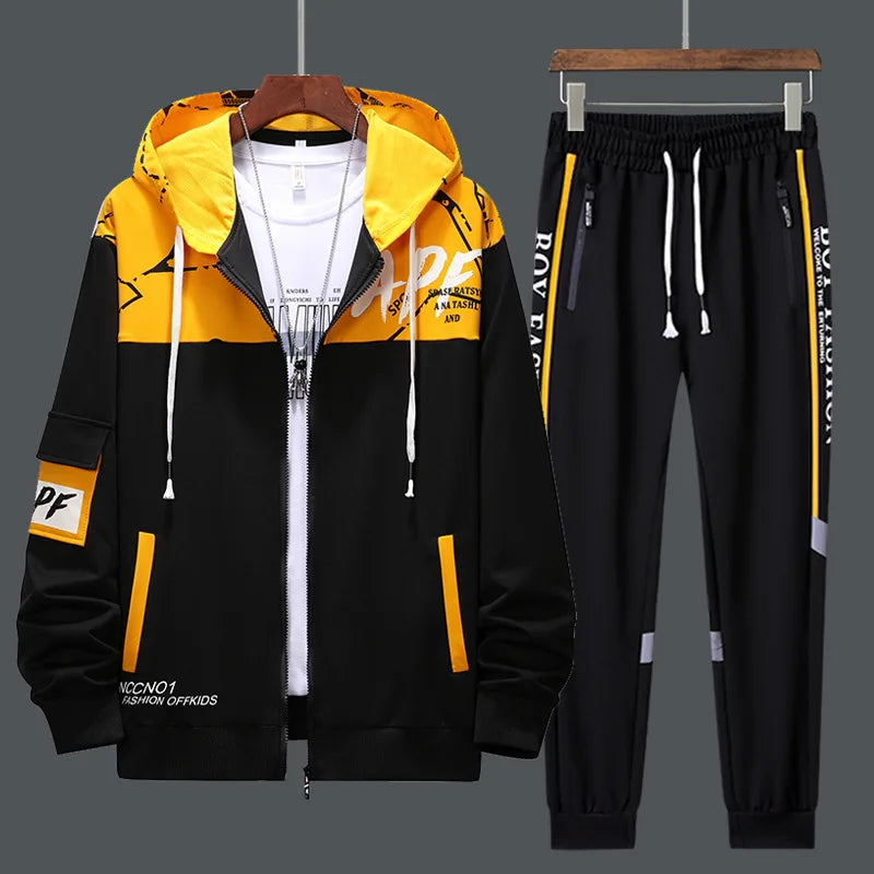 Men Tracksuit Sweat Suits Mens Patchwork 2 Piece Hoodie+Pants Set Hip Sweatpants Hop Fashion Streetwear Sports Clothing Set 4XL
