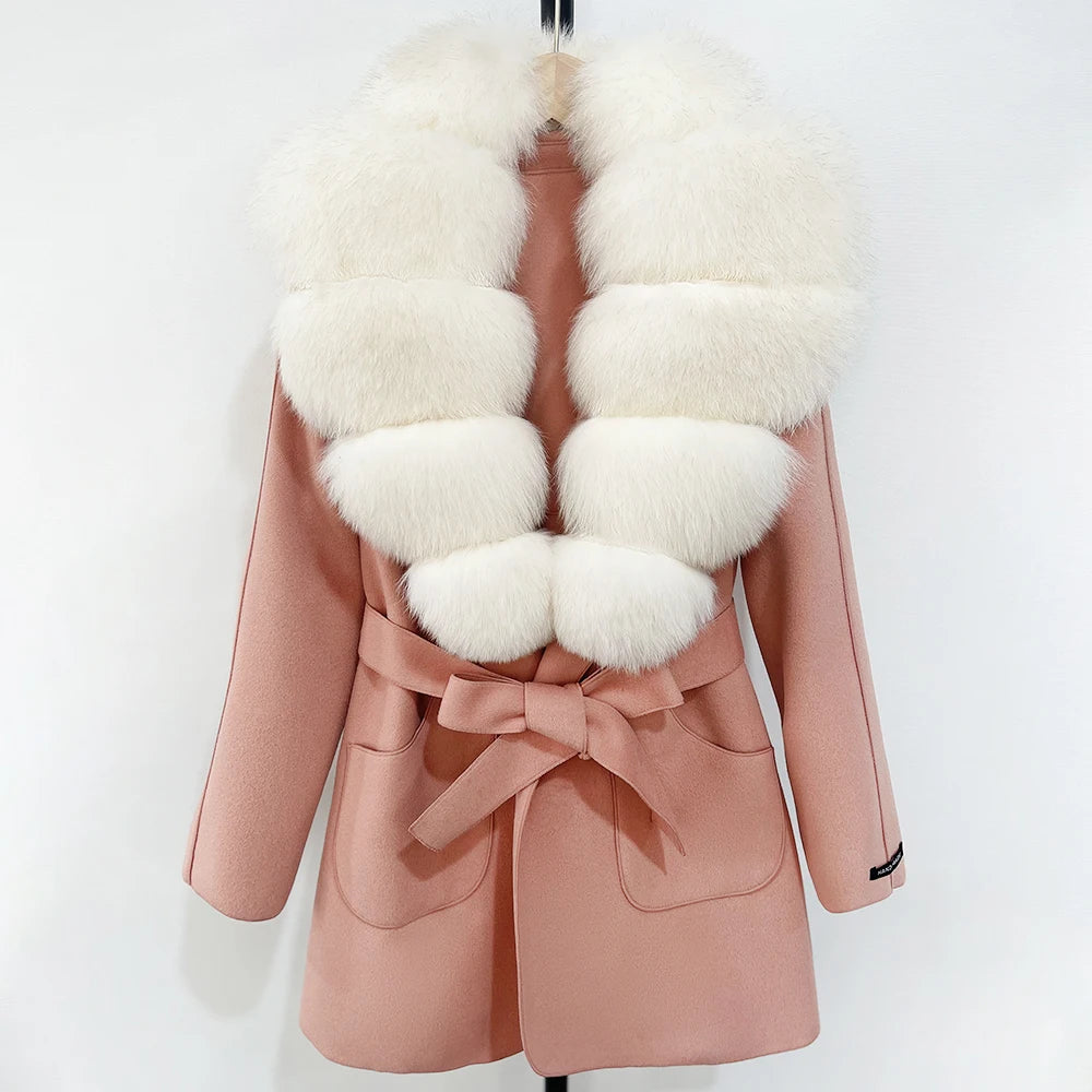 Wool Blend Jacket Autumn Women Winter Fashion Real Fox Fur Collar European Fahsion Woolen Coat Natural Fur Collar Coat Female