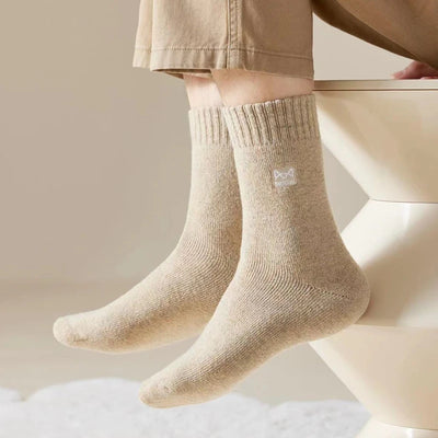 MiiOW Merino Wool Socks Men Winter Thicken Heated Sock Cold Resistant Cashmere Stocking Snow Boots Retro Brown Warm Towel Socks