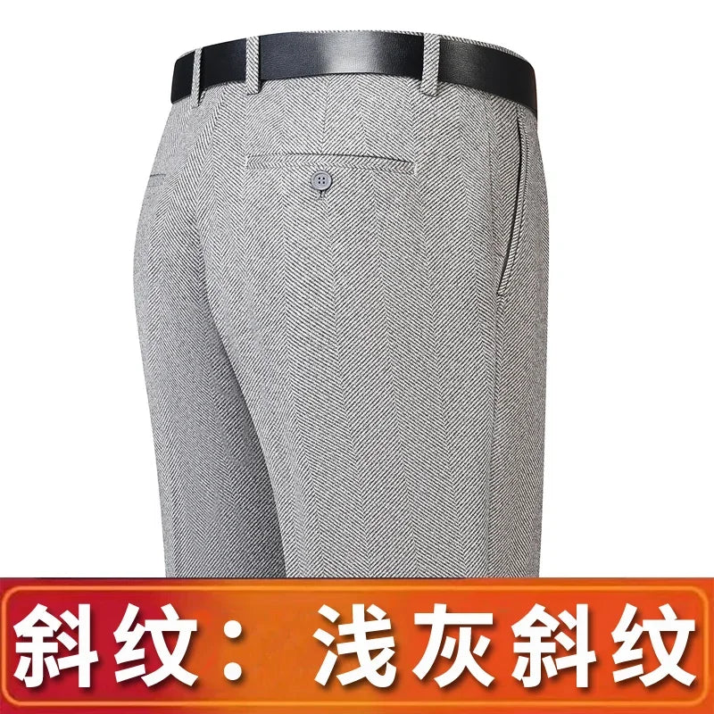 Autumn and Winter Men Thick Woolen Cloth Suit Pants Casual Straight Drape Korean Fashion Business Trousers Male Clothing Q78