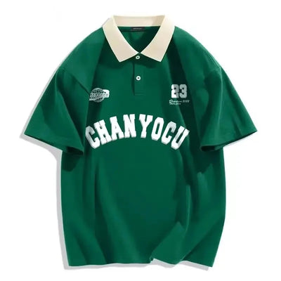 New Style Hong Kong Polo Collar Short Sleeve Men's Casual Overhead Shirt Neutral Leisure Fashion Summer Breathable Loose Fit