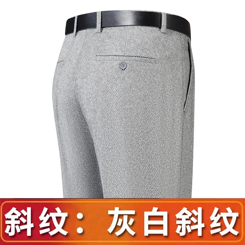 Autumn and Winter Men Thick Woolen Cloth Suit Pants Casual Straight Drape Korean Fashion Business Trousers Male Clothing Q78