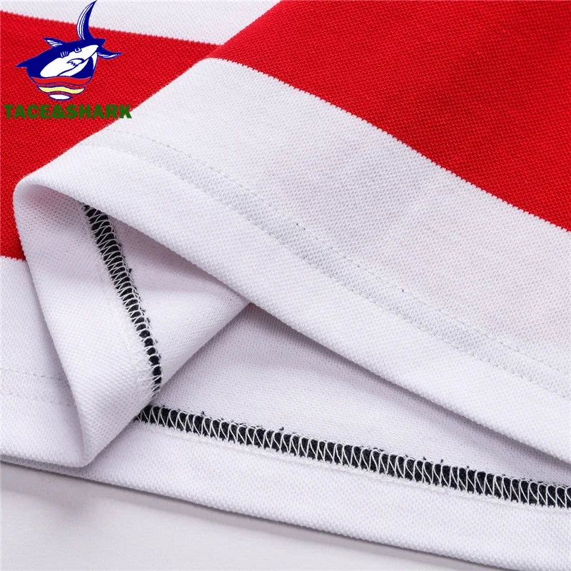 TACE&SHARK Fashion Brand Shark Long Sleeve Polo 2024 Men Stripe Camisa Masculina Casual Business Blue Polo Clothing