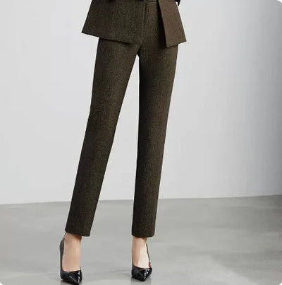 Retro Wool Suit Two Piece Sets Womens Outifits Double-Breasted Blazer Female President Manager Professional Suit Set Clothing