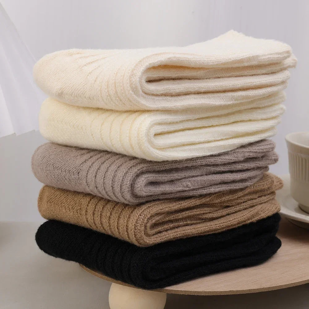 Winter Cashmere Wool Socks Women Thicken Warm Japanese Fashion Harajuku Solid Color Sock Thermal Breathable Long Sock Calcetines