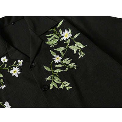 Dark Icon Embroidery Cool Material Men's Shirt Short Sleeve Hawaii Beach Shirts Black Beige